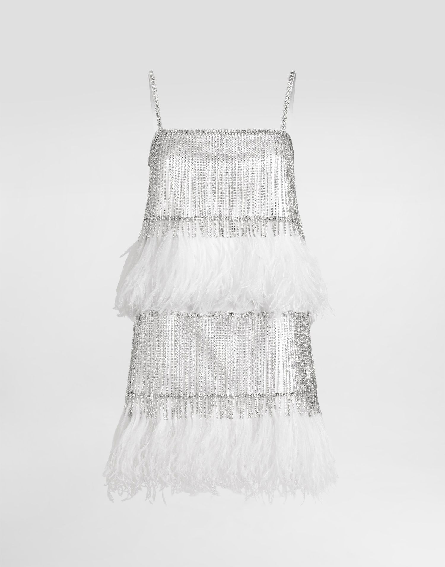 Mekko Dolce & Gabbana Dolce & Gabbana Satin and Feather Mini Dress with Crystal Fringe Valkoinen | F60FHZGDDI6G1012, 0