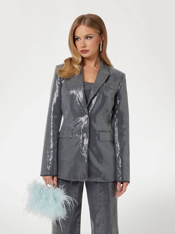 Takki GUESS Sequin One-Button Blazer Harmaa | W5RN48WGX40, 0