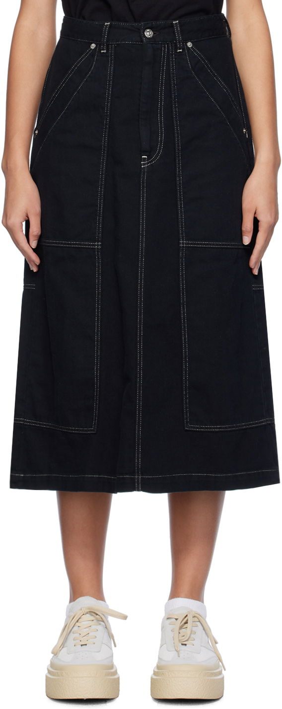 Hame Maison Margiela MM6 Paneled Denim Midi Skirt Musta | S62MI0015 M30002