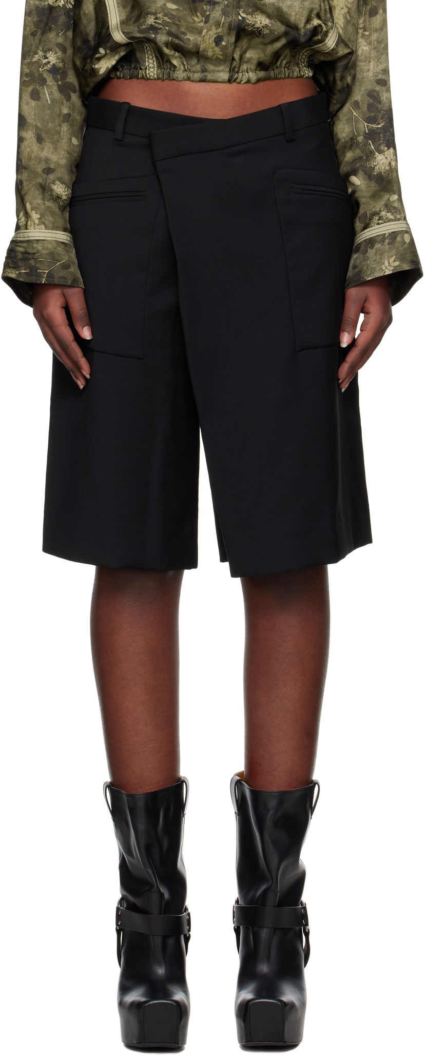 Shortsit R13 R13 Crossover Knee-Length Shorts Musta | R13WR369-R475A
