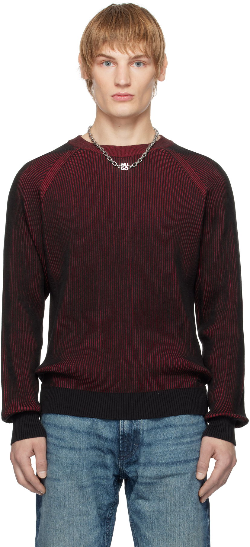 Villapaita BOSS Two-Tone Ribbed Cotton Sweater Punainen | 50531799