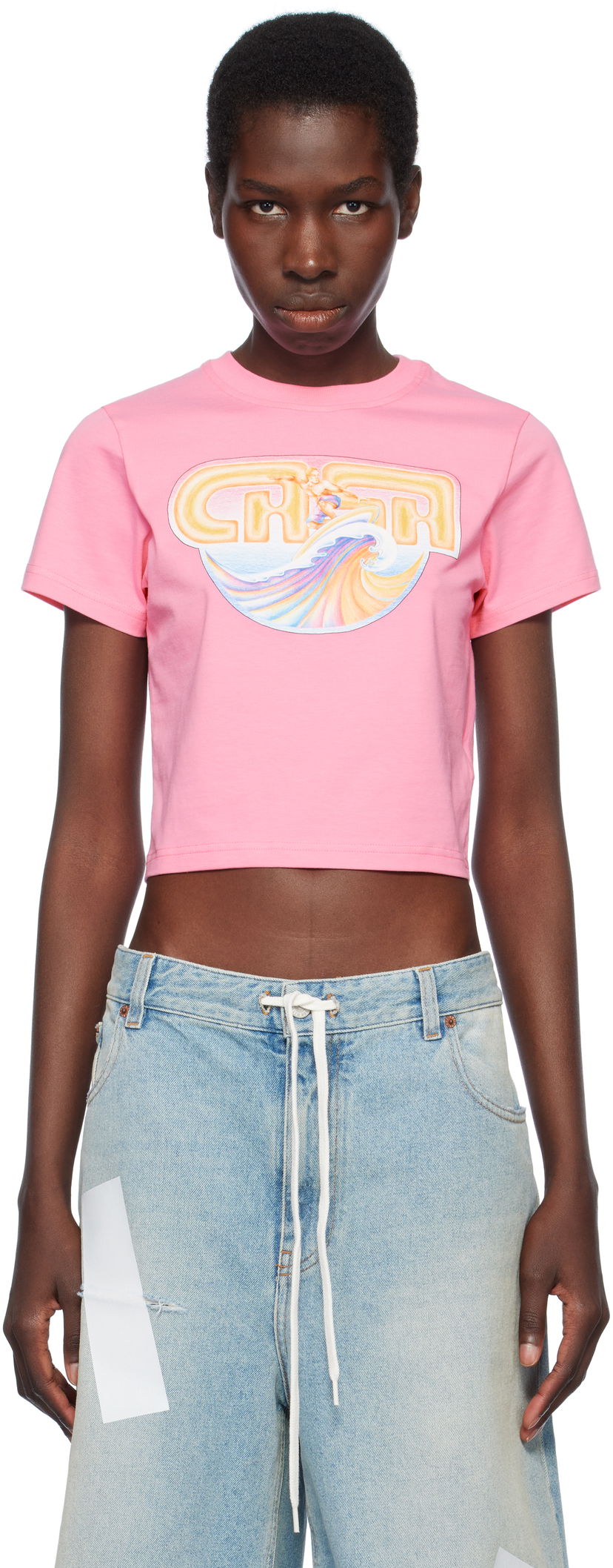 Crop top Casablanca Casablanca Casa Surf Cropped T-Shirt Vaaleanpunainen | WS25-JTS-009-05