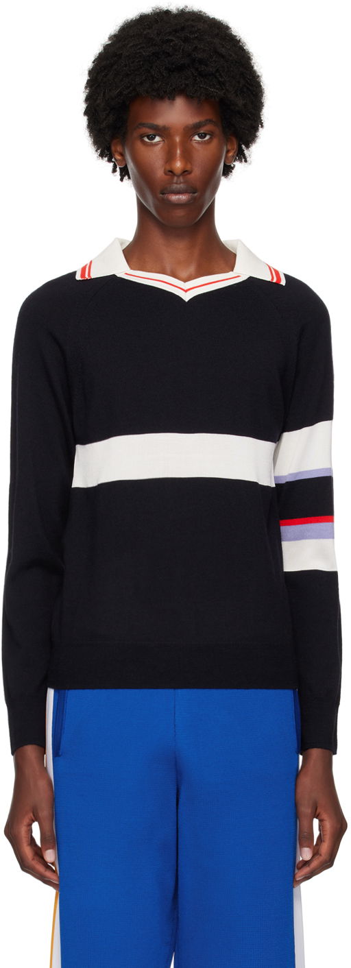T-paita Wales Bonner Navy Calm Long Sleeve Polo Musta | WA24KN23-WO07-599