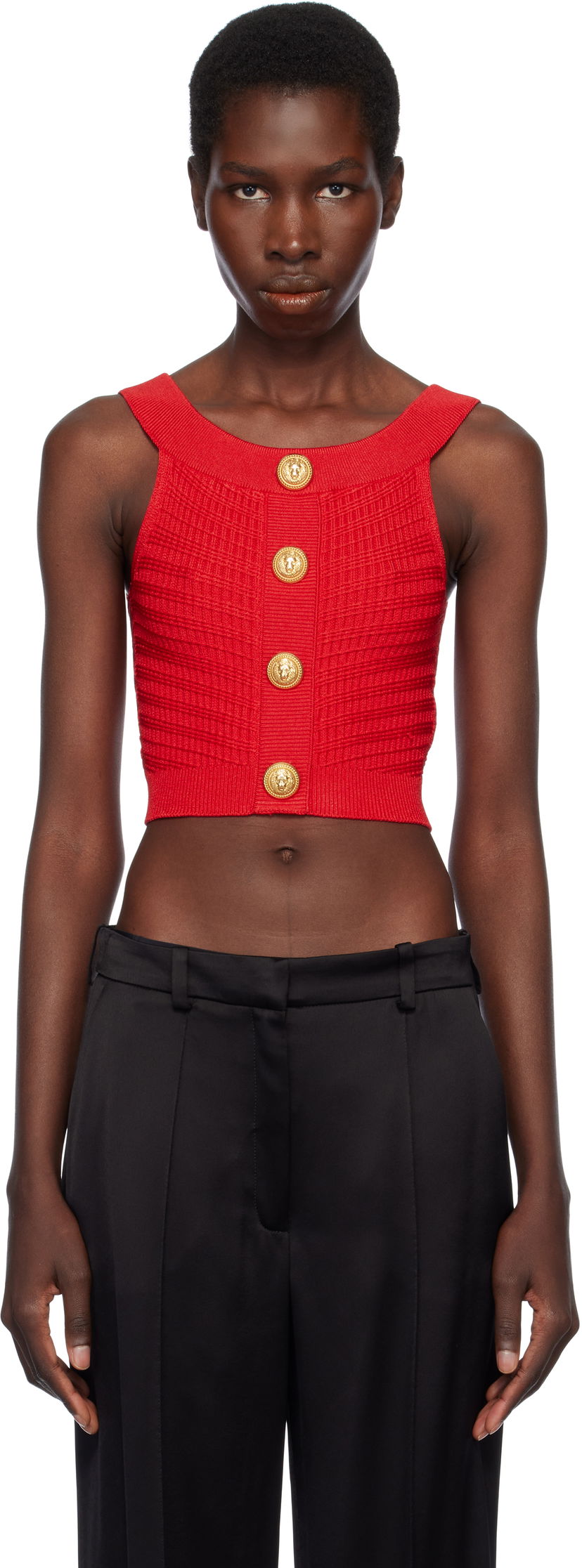 Tankkitoppi Balmain Balmain Buttoned Boatneck Knit Cropped Tank Top Punainen | EF0AB426KI42