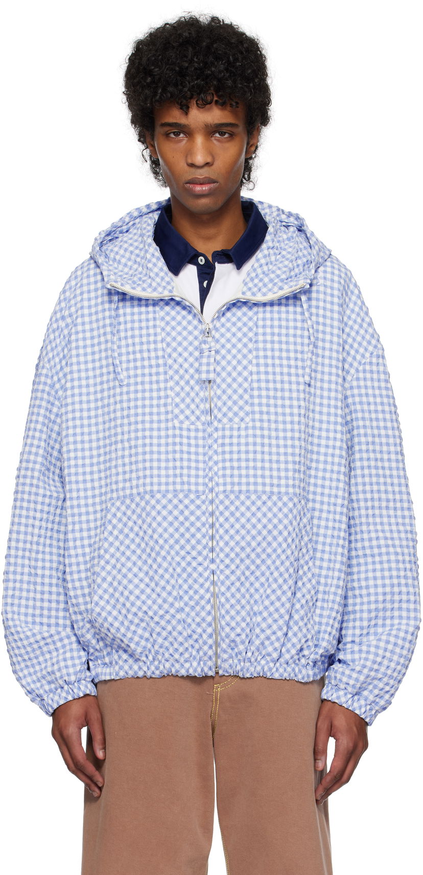 Tuulitakki Marni Marni Gingham Seersucker Hooded Jacket Sininen | JUMU0179SU UTN929