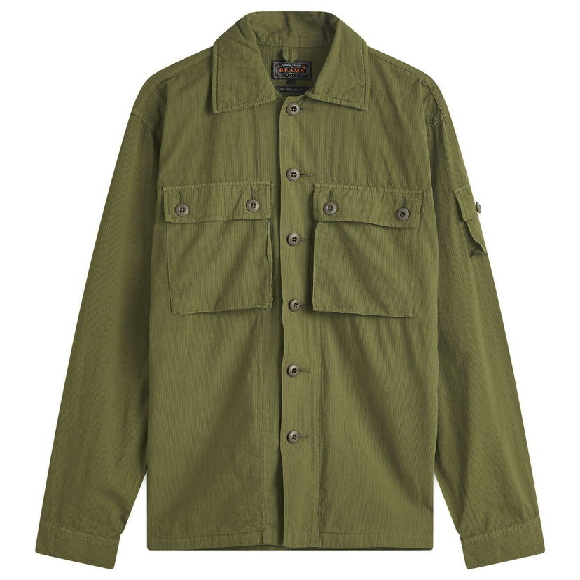 Paita BEAMS Beams Plus Textured Ripstop Shirt Jacket, Size Large Vihreä | 3818-0641-791-67
