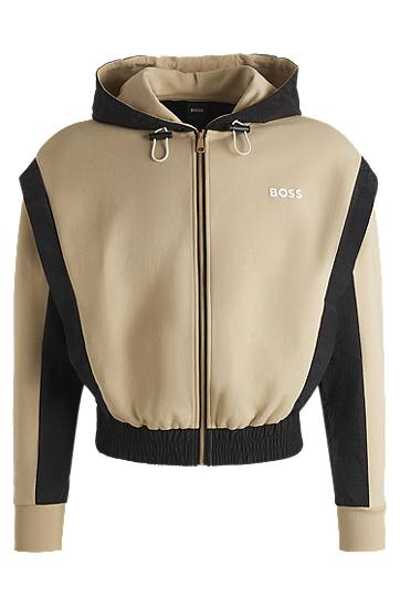Huppari BOSS BOSS Active Zip-Up Hoodie with Color-Blocking Beige | 50541327