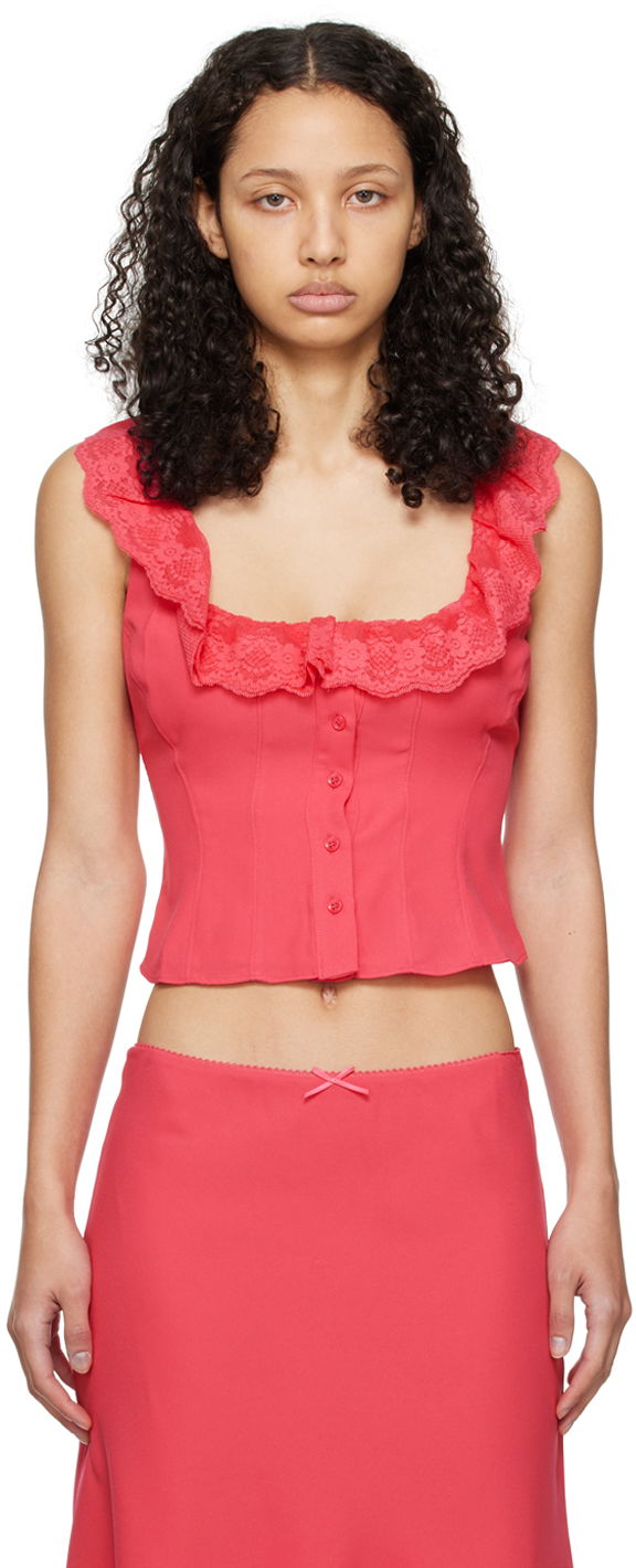Tankkitoppi GUIZIO Guizio Paloma Lace Trim Top Vaaleanpunainen | R24108W016
