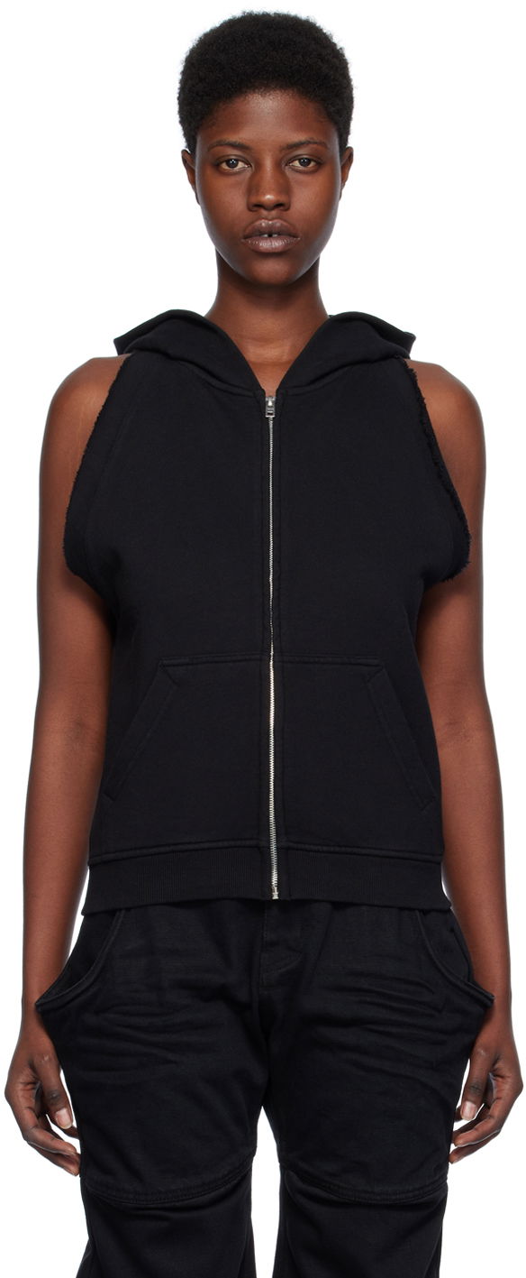 Huppari We11done We11done Sleeveless Zip-Up Hoodie Musta | WD-TJ0-24-756-W-BK