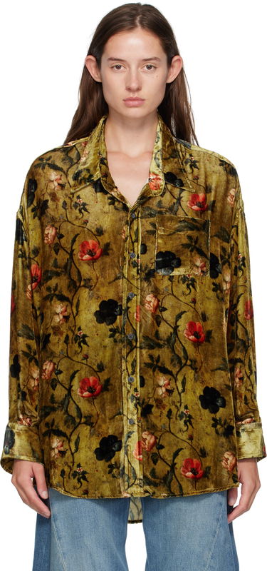 Paita R13 R13 Floral-Print Velvet Drop-Neck Shirt Vihreä | R13WR004-R595A, 0