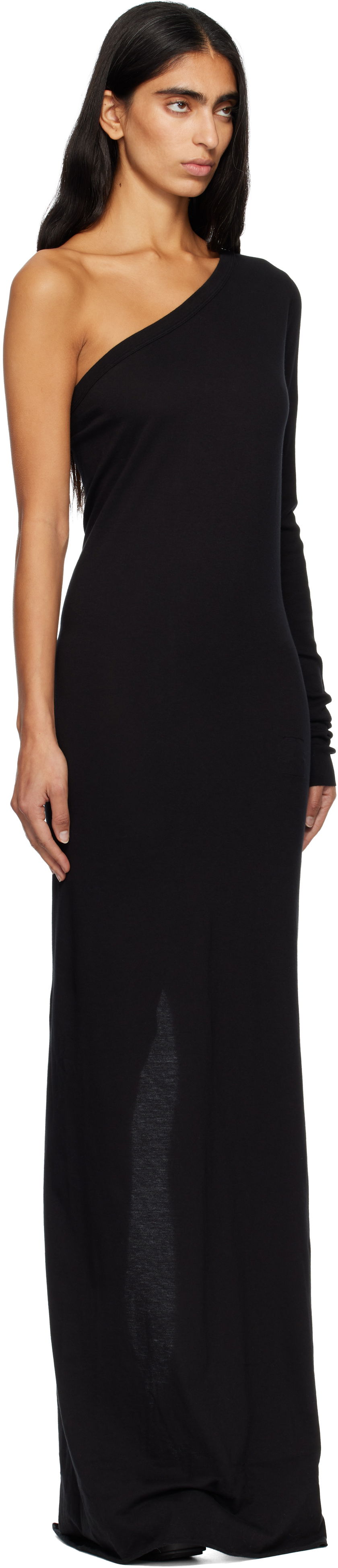 Mekko Rick Owens DRKSHDW Concordians Ziggy One-Shoulder Maxi Dress Musta | DS02E7511 RN, 1