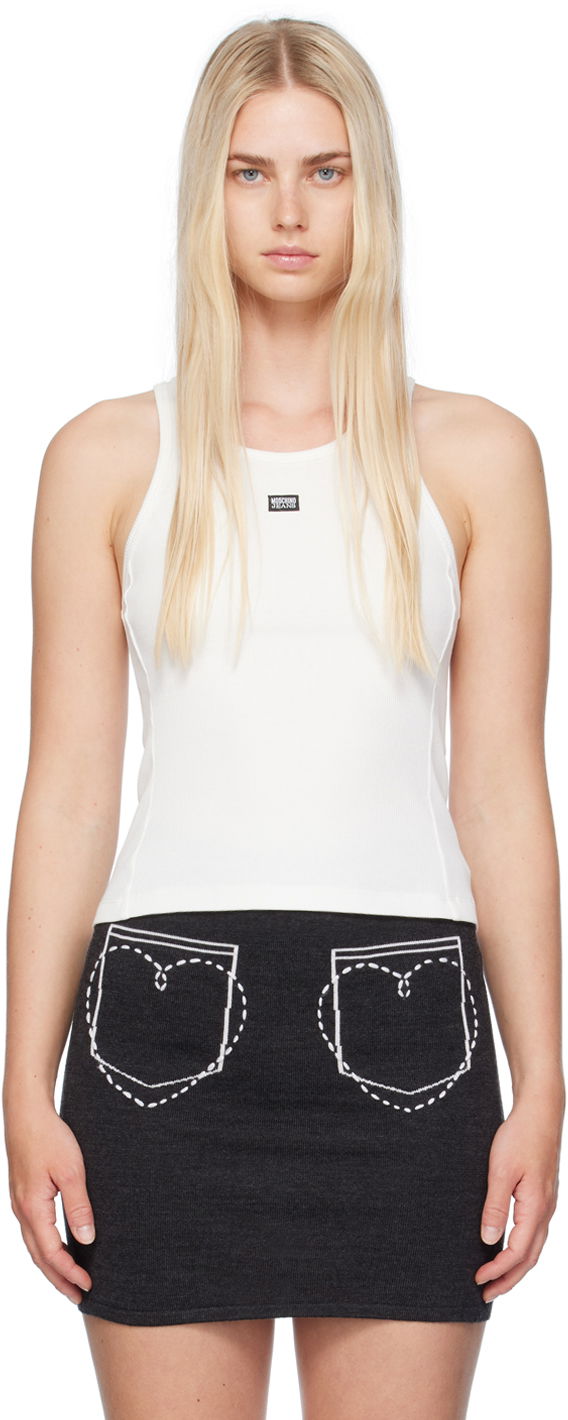 Tankkitoppi Moschino Moschino Jeans Patch Tank Top Valkoinen | 242K10807