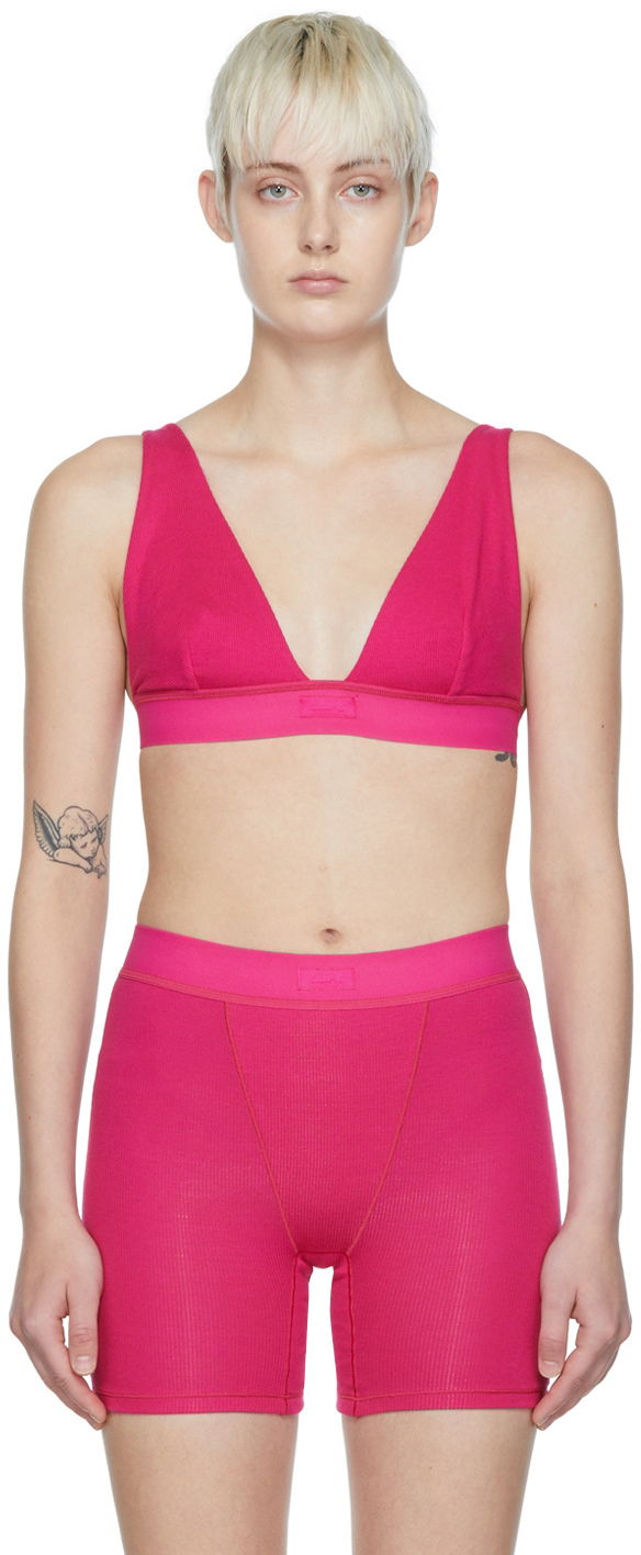 Rintaliivit SKIMS Women's Plunge Rib Bralette Vaaleanpunainen | Br-plg-0037