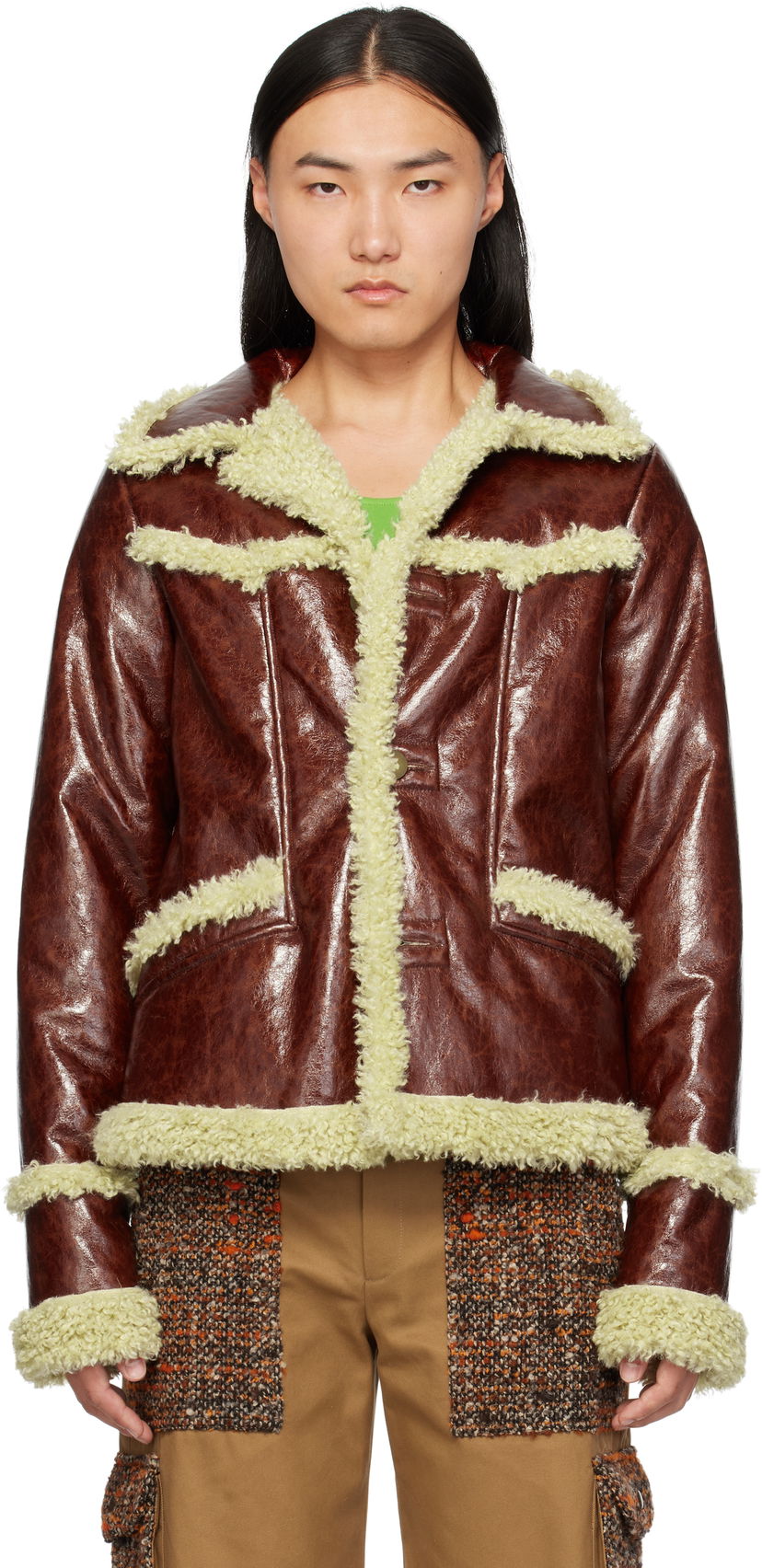 Takki Anna Sui Anna Sui Runway Faux-Leather and Shearling Jacket Ruskea | M824A31