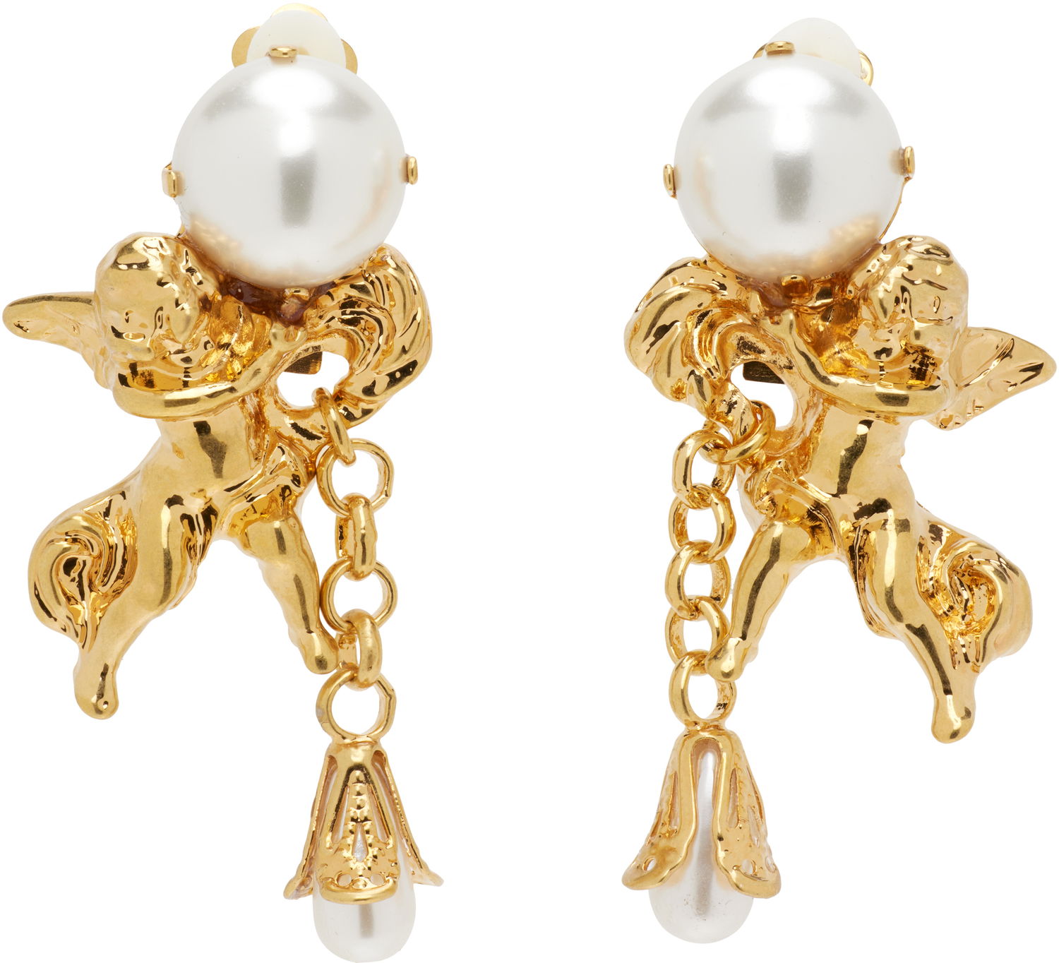 Korvakorut Balmain Agnes Baroque Pearl Cherub Dangle Brass Clip-on Earrings Keltainen | FN1XI517MPLT, 0