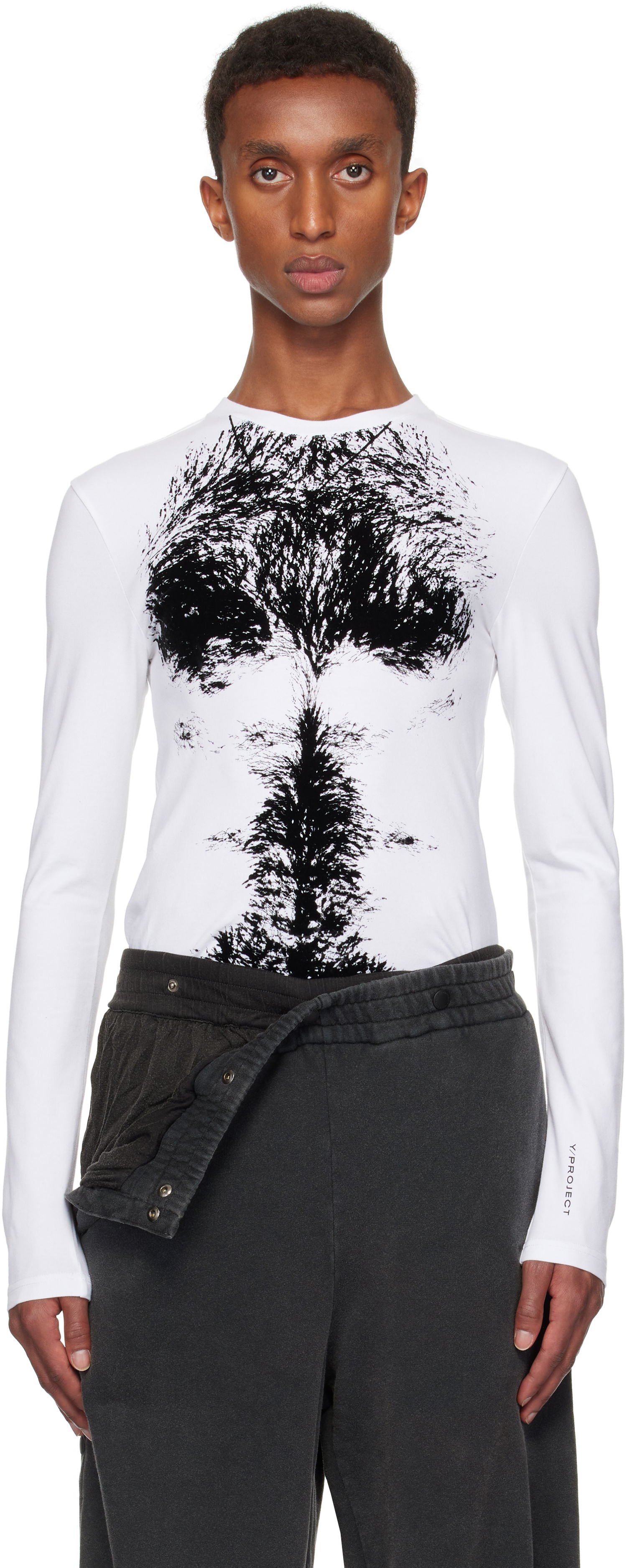 T-paita Y/PROJECT Long Sleeve T-shirt Chest Print Valkoinen | 204TO007, 0