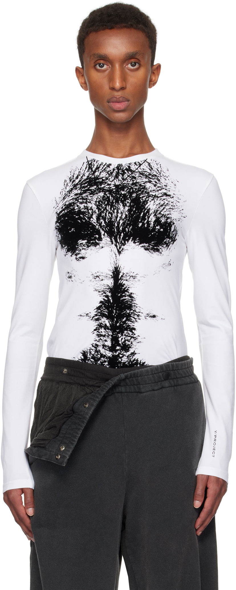 T-paita Y/PROJECT Long Sleeve T-shirt Chest Print Valkoinen | 204TO007