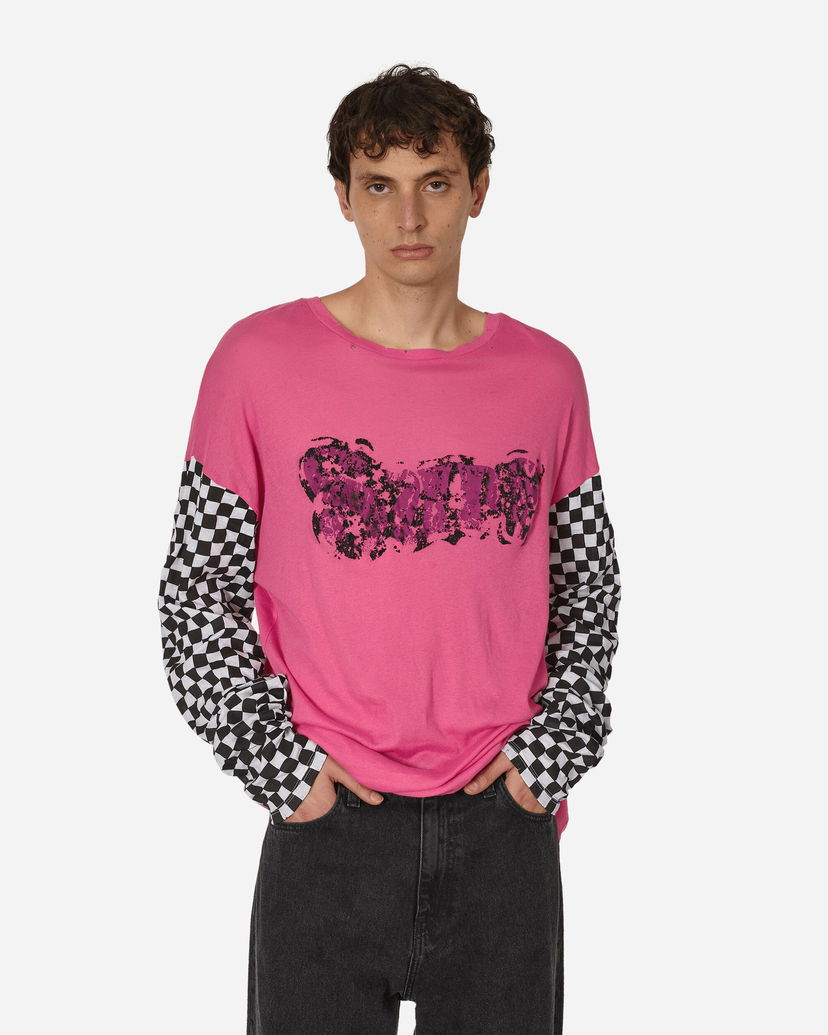 T-paita ERL Checkered Sleeve Graphic Longsleeve T-Shirt Vaaleanpunainen | ERL08T018 1