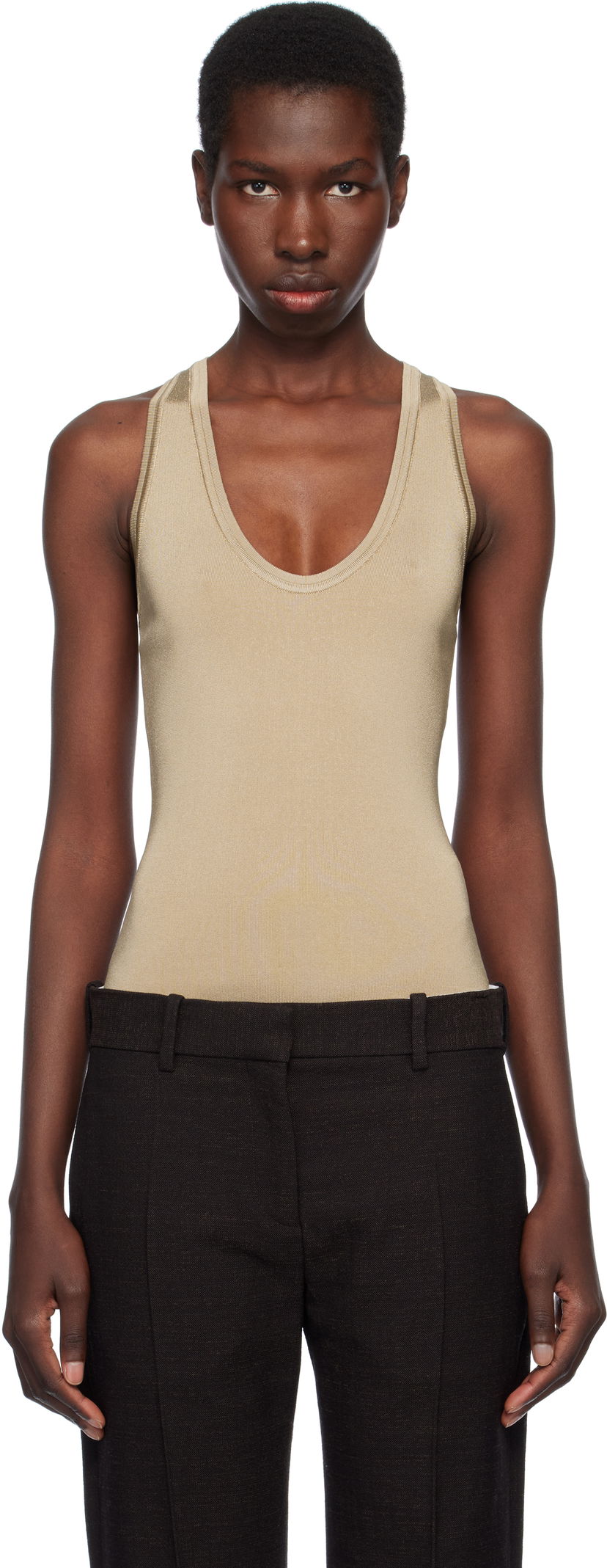 Tankkitoppi FERRAGAMO Ferragamo Knitted Bodysuit Beige | 783140