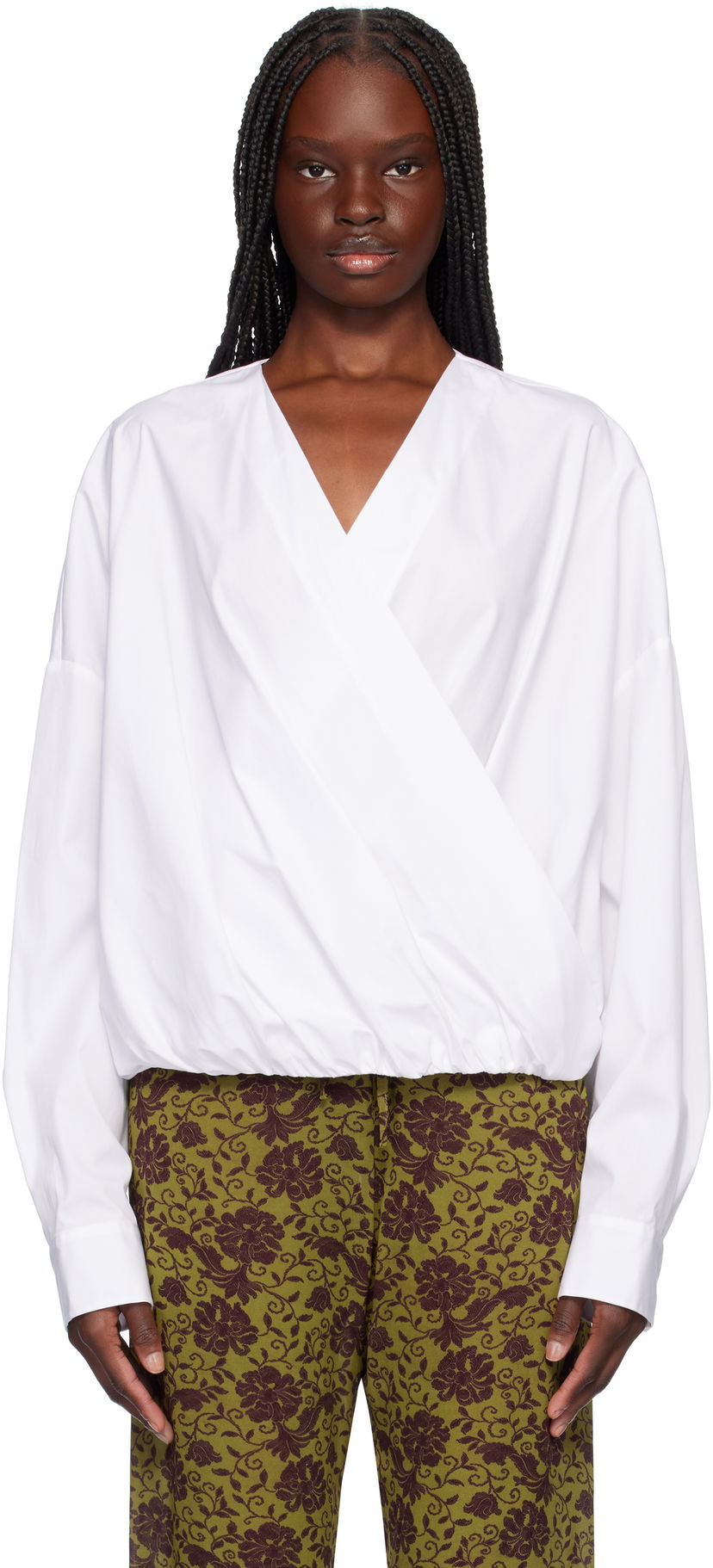 Paita Dries Van Noten Dries Van Noten Twisted V-Neck Blouse Valkoinen | 251-010715-1466