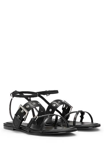 Asusteet BOSS Leather Sandals with Eyelets and Studs Musta | 50542090