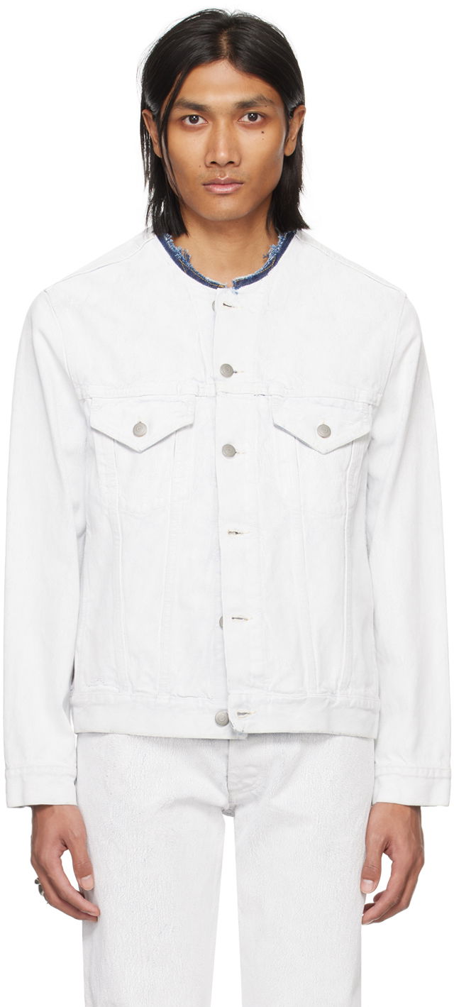Takki Maison Margiela Collarless Denim Jacket Valkoinen | SI1AM0007 S30561