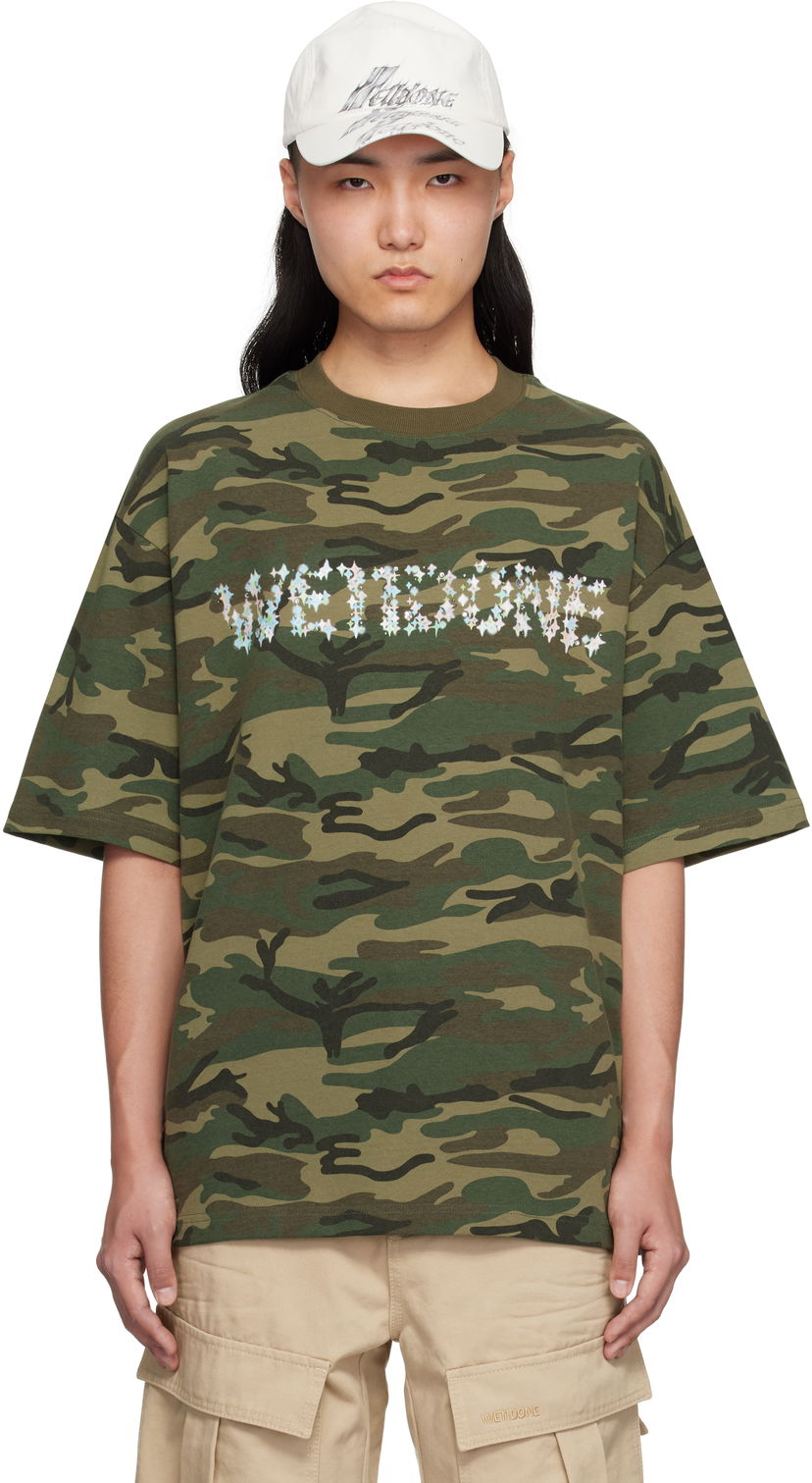 T-paita We11done We11done Camo Sparkle Logo T-Shirt Vihreä | WD-TT0-25-741-U-MX