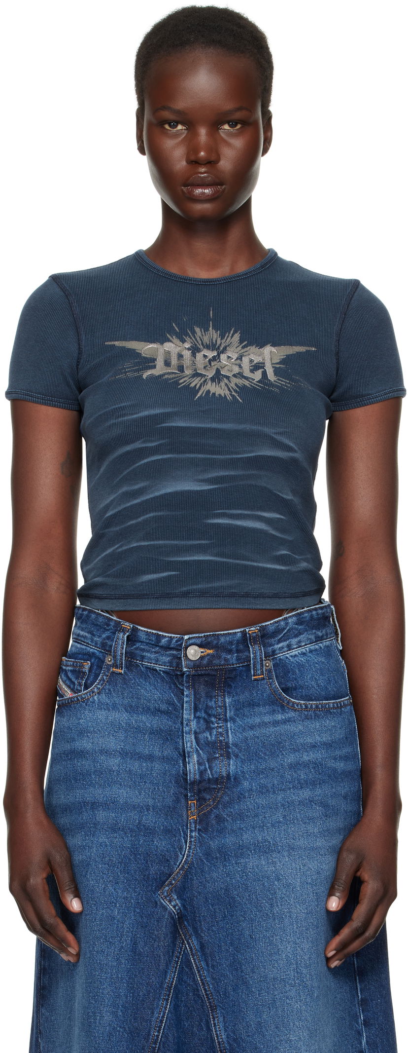 Crop top Diesel Ribbed Graphic Crop T-Shirt Sininen | A14231 0WFBM