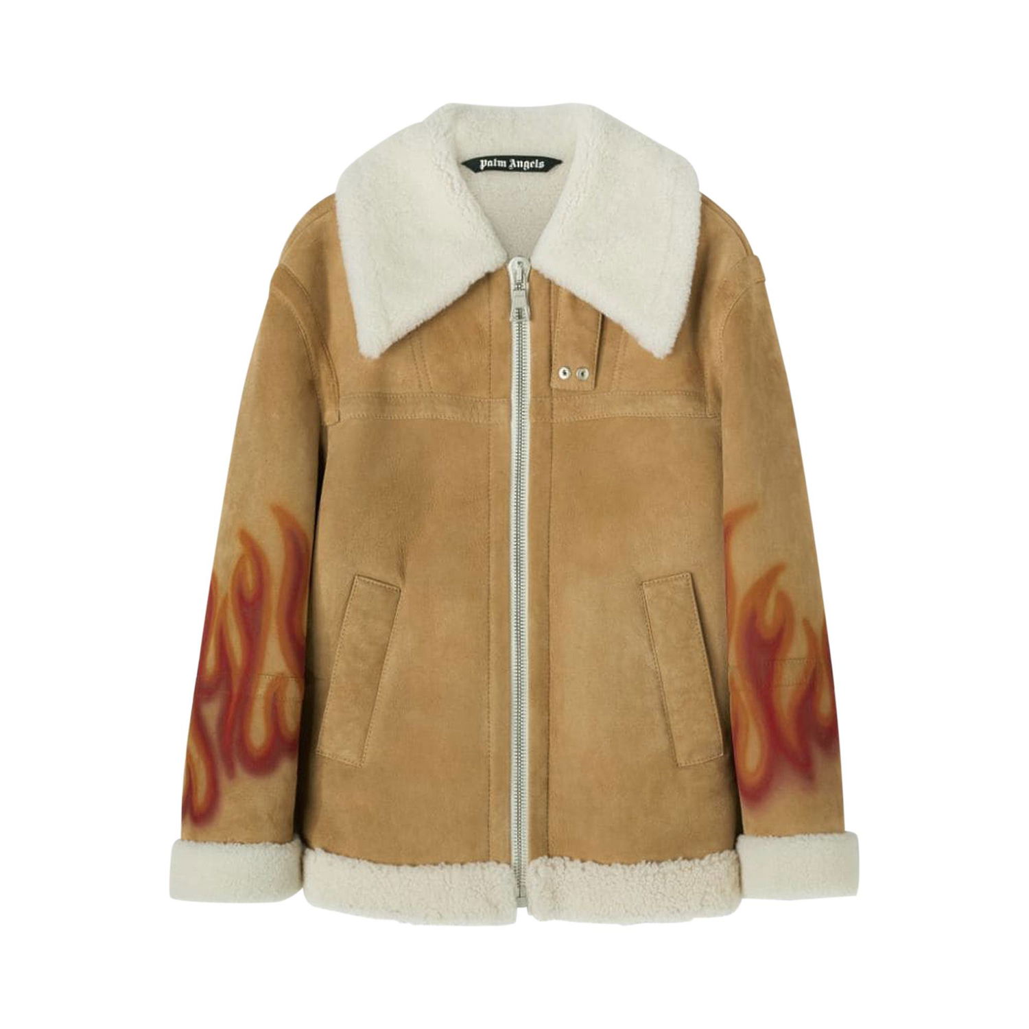 Takki Palm Angels Burning Sherling Jacket Beige | PMJA012F22LEA0011725, 1