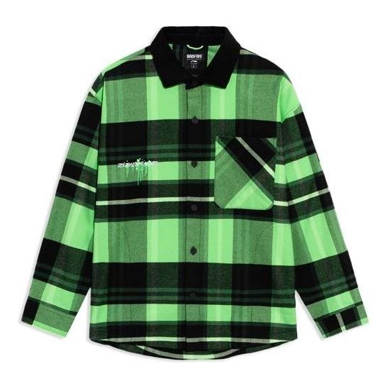 Paita Li-Ning BADFIVE Basketball Series Loose Fleece Lined Plaid Long Sleeve Shirt Vihreä | ASHS005-1