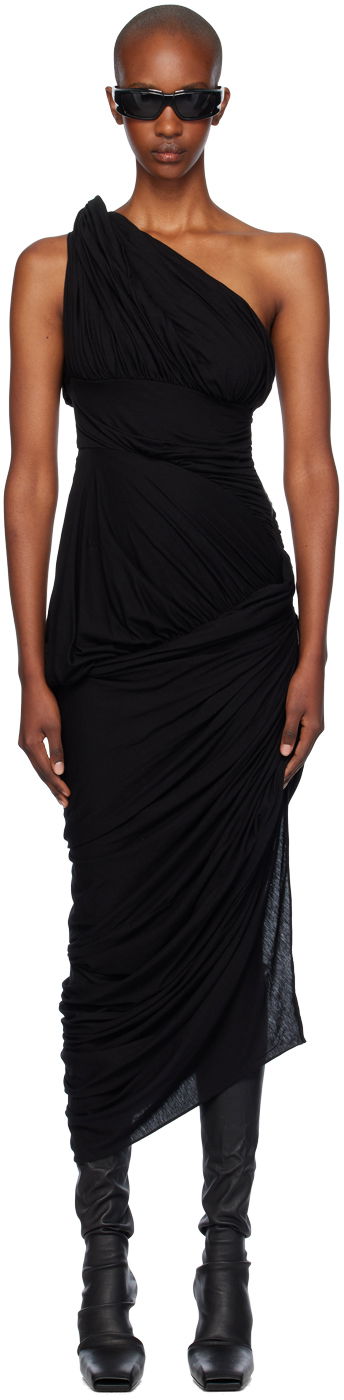 Mekko Rick Owens Rick Owens Lido Draped One-Shoulder Midi Dress Musta | RP02D3562 JWS