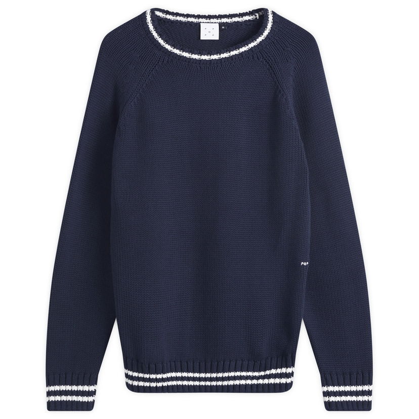 Villapaita Pop Trading Company Knitted Logo Crew Sweater Tummansininen | POPSS25-06-002