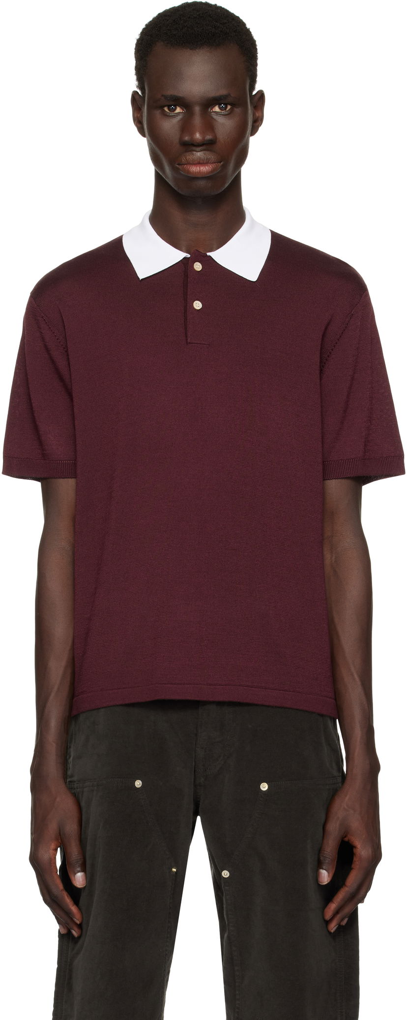 Poolopaita Wales Bonner Wales Bonner Sun Polo Burgundia | US25KN20-KN01-350 RAYON / MERINO