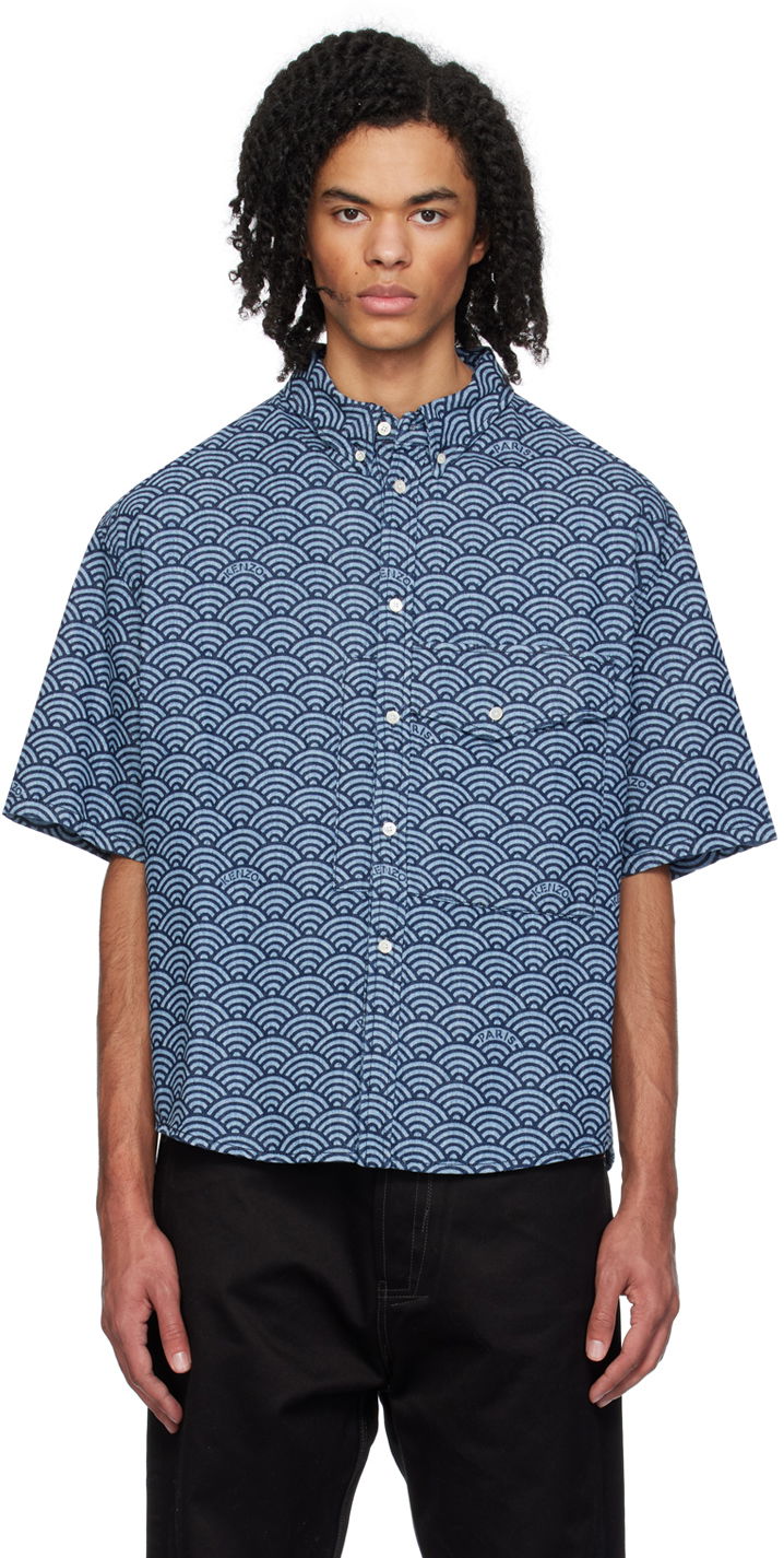 Paita KENZO Paris Seigaiha Denim Shirt Sininen | FE55DC1016L1