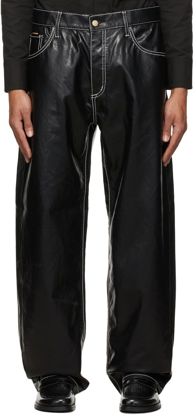 Housut Eytys Benz Wide-Leg Vegan Leather Contrast Stitch Trousers Musta | BVLB