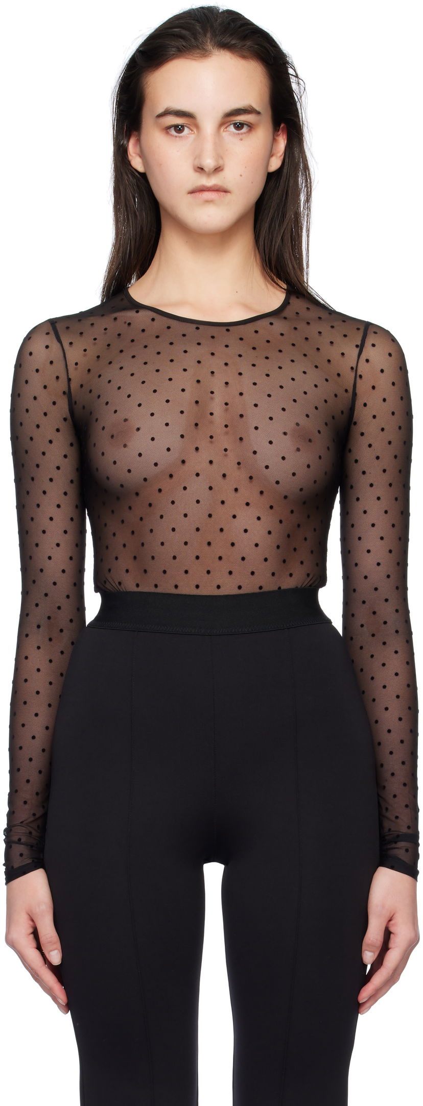 Tankkitoppi WARDROBE.NYC Polka Dot Long Sleeve Bodysuit Musta | W1106F24PD