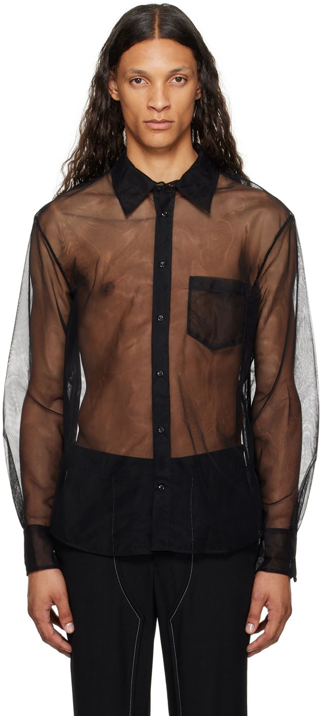 Paita Simone Rocha Simone Rocha Sheer Shirt Musta | 5289 0069