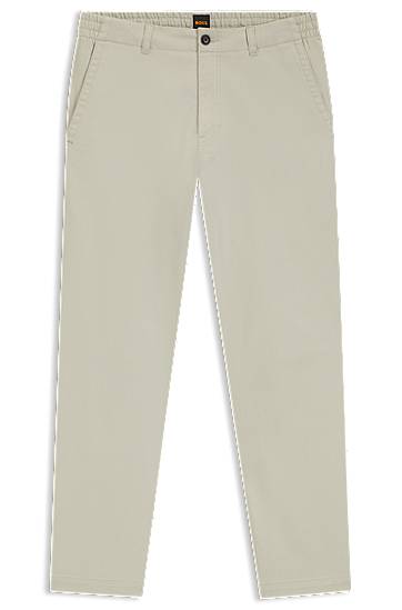 Housut BOSS Regular-Fit Cotton-Blend Twill Trousers Beige | 50542986