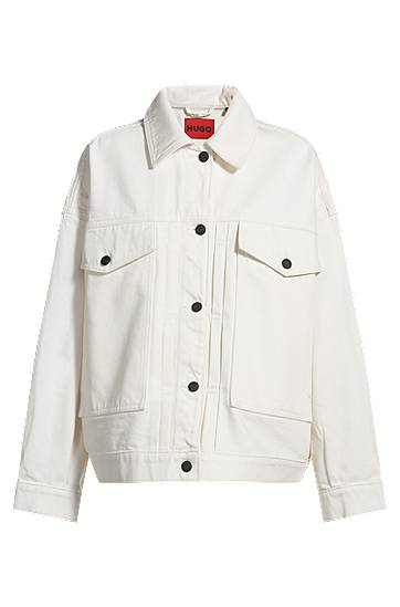 Takki BOSS HUGO Oversized Rigid Denim Jacket Valkoinen | 50535349