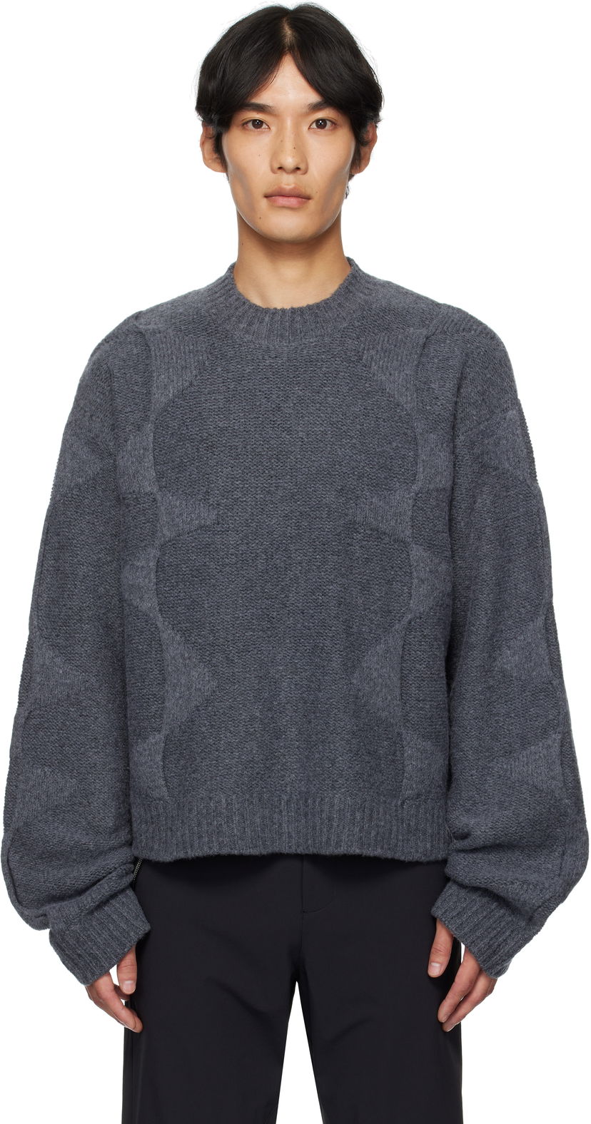Villapaita HELIOT EMIL HELIOT EMIL Cropped Spiral Knit Sweater Harmaa | PREAW25_M_07_063_DGY05_CO