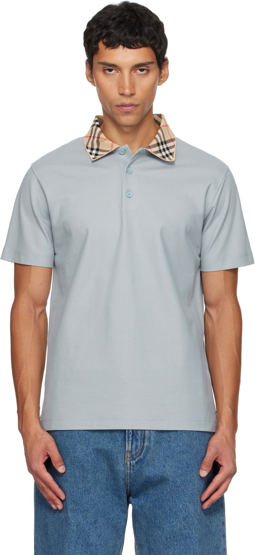 Poolopaita Burberry Burberry Check Collar Cotton Polo Sininen | 8110944