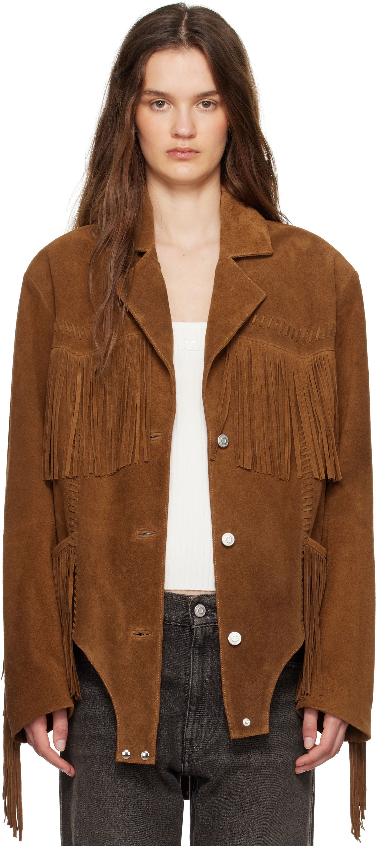 Takki Coperni Coperni Fringed Suede Jacket Ruskea | COPOW37F6036, 0