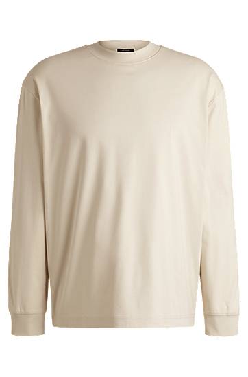 Villapaita BOSS Relaxed Fit Mercerized Cotton Long Sleeve T-Shirt Beige | 50531331