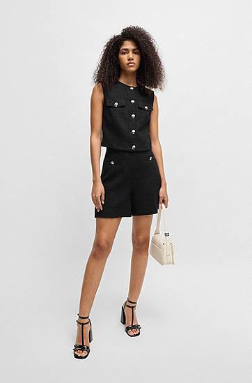 Hame BOSS Bouclé Shorts with Buttons Musta | 50537635, 1