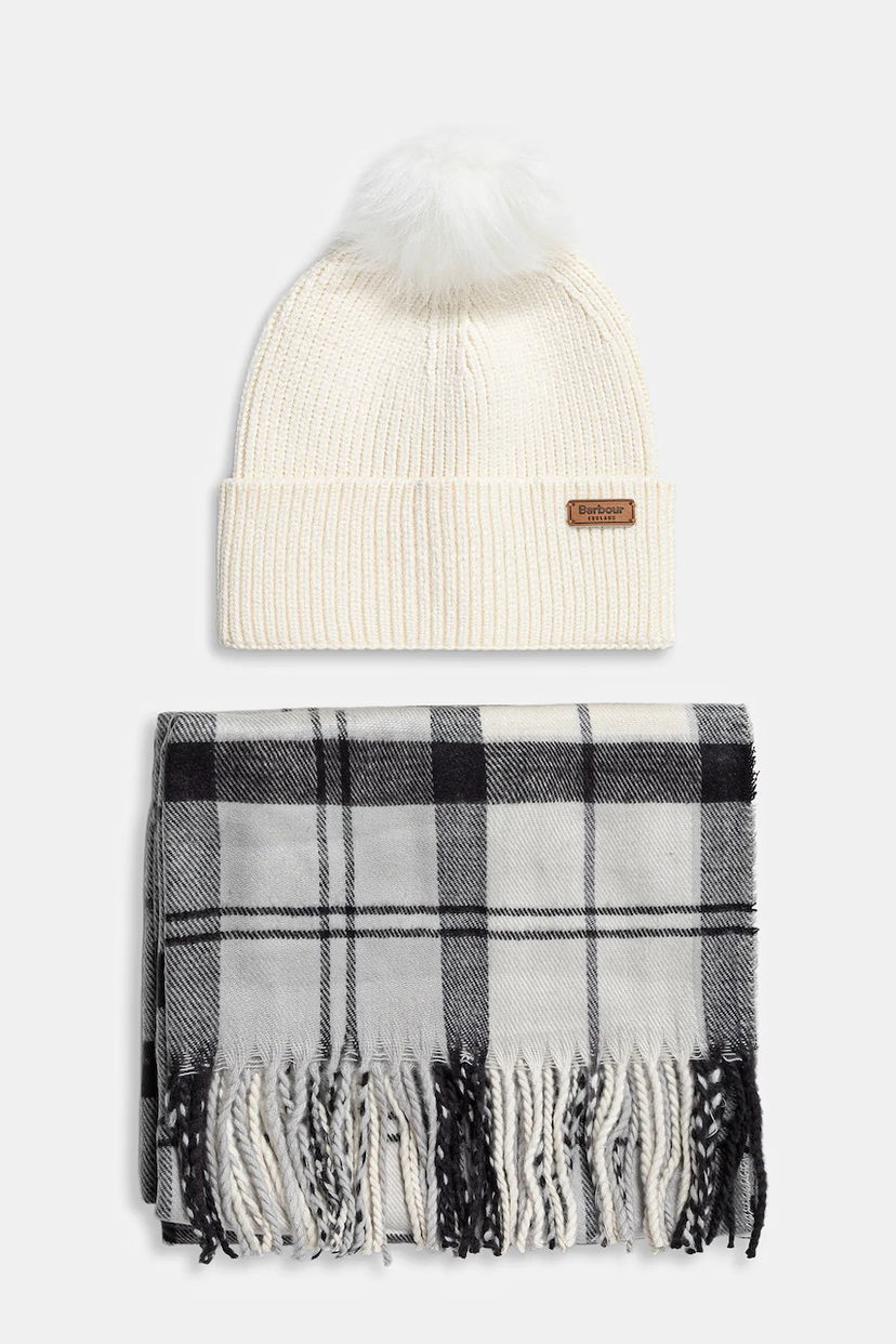 Huivi Barbour Barbour Beanie Hat and Scarf Set Valkoinen | LGS0054