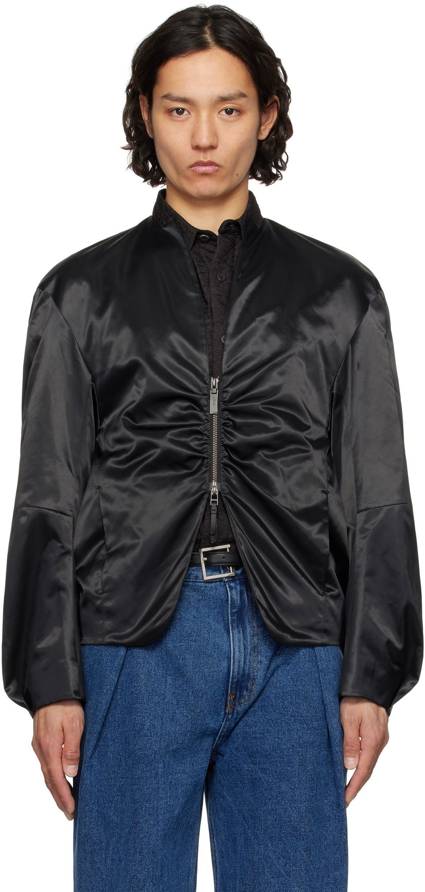 Bomber-takki ADER ERROR ADER error Product. 20 Ruched Satin Jacket Musta | BO01SSJK0802BK