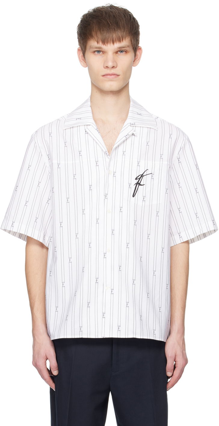 Paita FERRAGAMO Bowling Collar Pinstripe Shirt Valkoinen | 770864