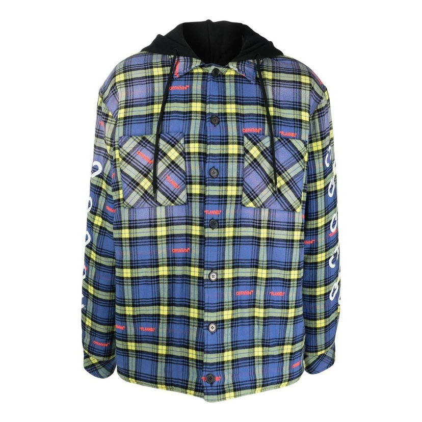 Paita Off-White Off-White Plaid Hooded Shirt Sininen | OMEA360F22FAB0024201