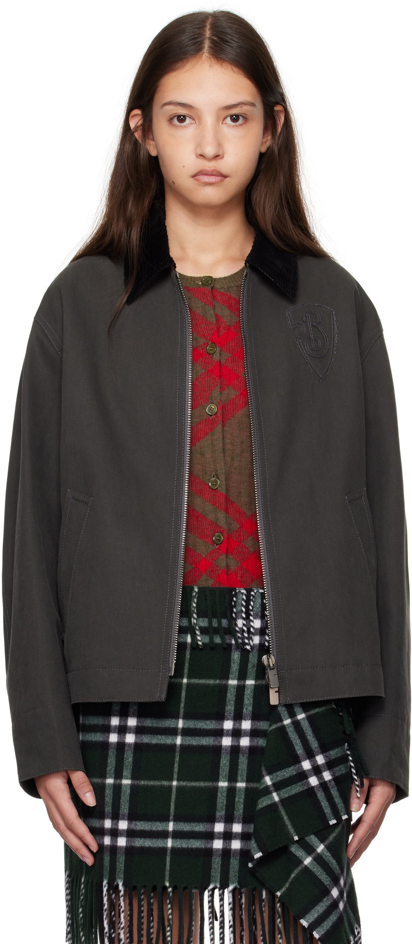Takki Burberry Cotton Jacket With Corduroy Collar Harmaa | 8097555
