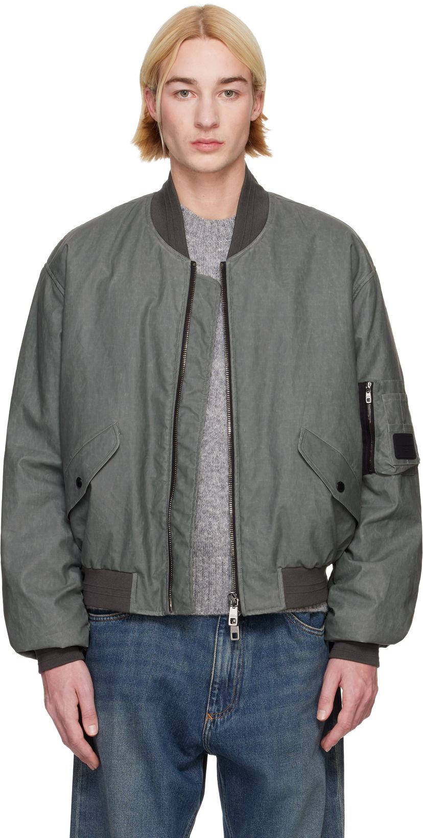 Bomber-takki Dolce & Gabbana Dolce&Gabbana Oversize Linen Bomber Jacket Harmaa | G9BBMTFU4L4
